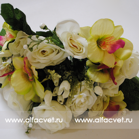 искусственные цветы розы и орхидеи цвета белый с желтым 13