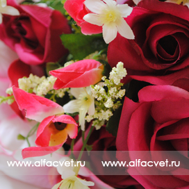 искусственные цветы розы и орхидеи цвета темно-розовый с розовым 45